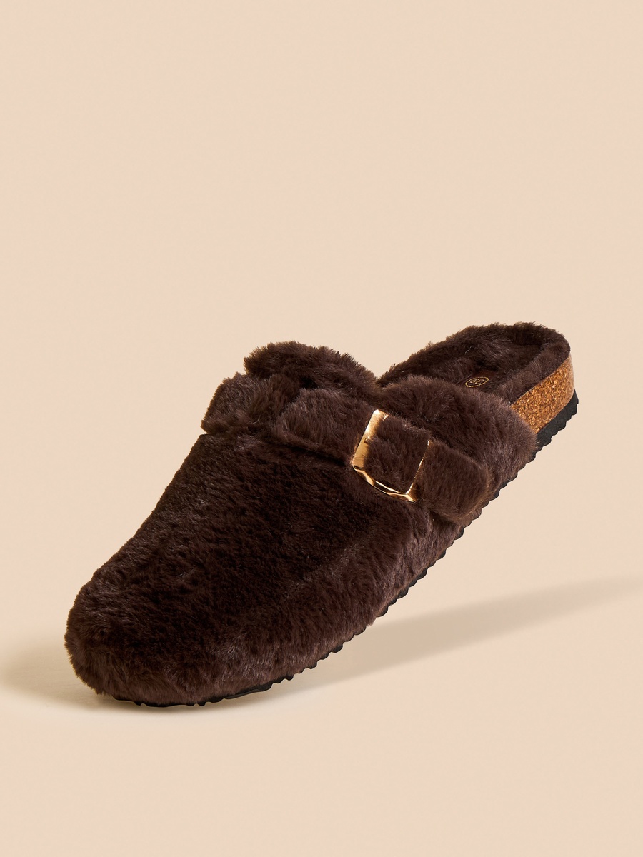 Buckle Accent Plush Bedroom Mules