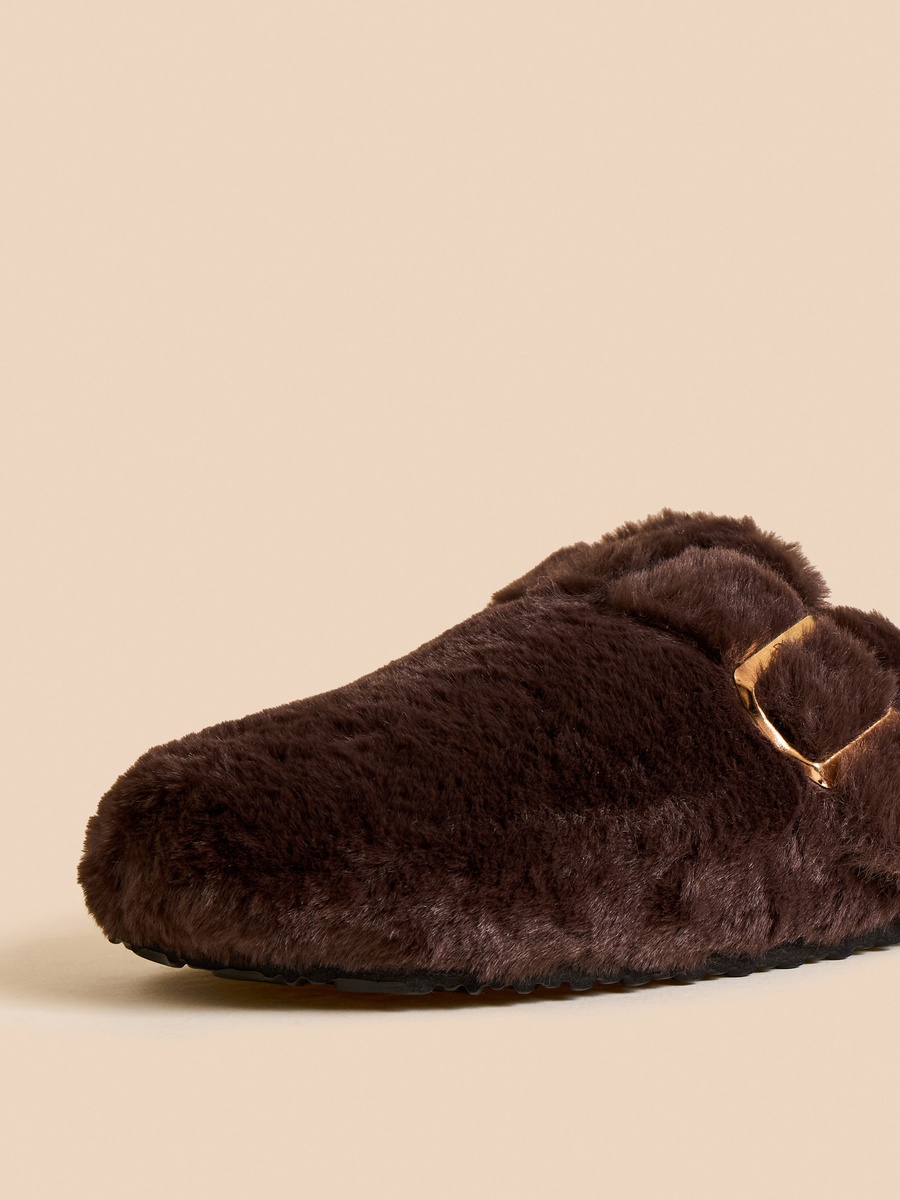 Buckle Accent Plush Bedroom Mules