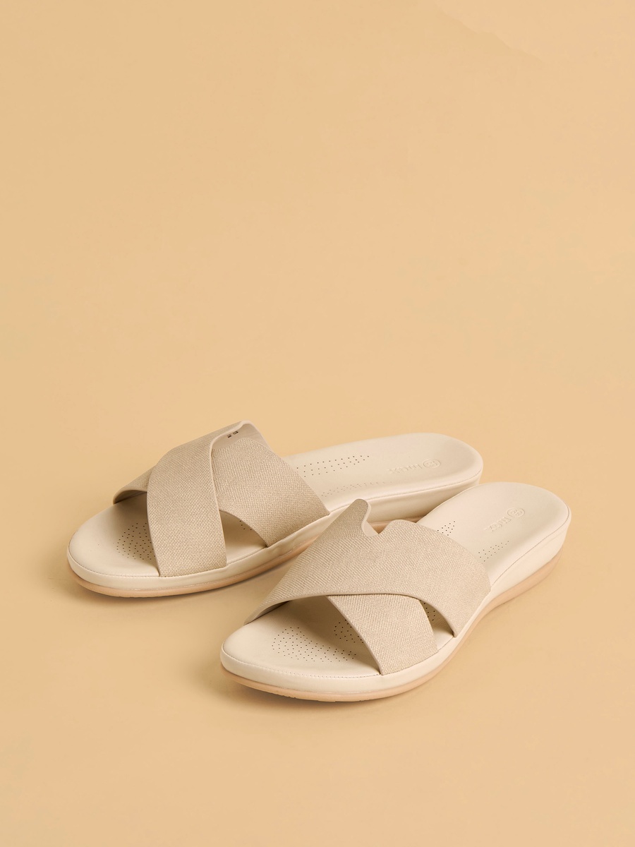 Textured Cross Strap Slip-On Comfort Sandals