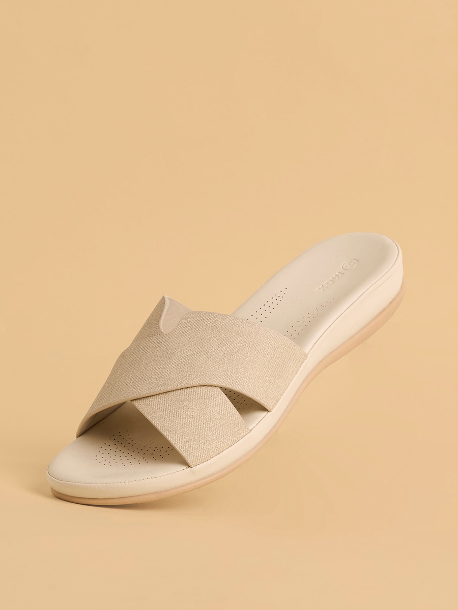 Textured Cross Strap Slip-On Comfort Sandals