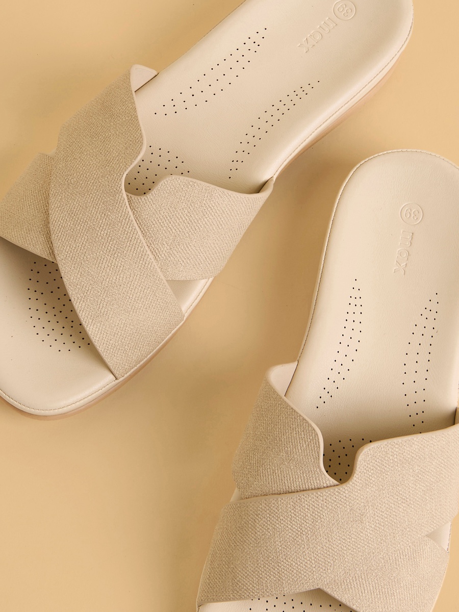 Textured Cross Strap Slip-On Comfort Sandals