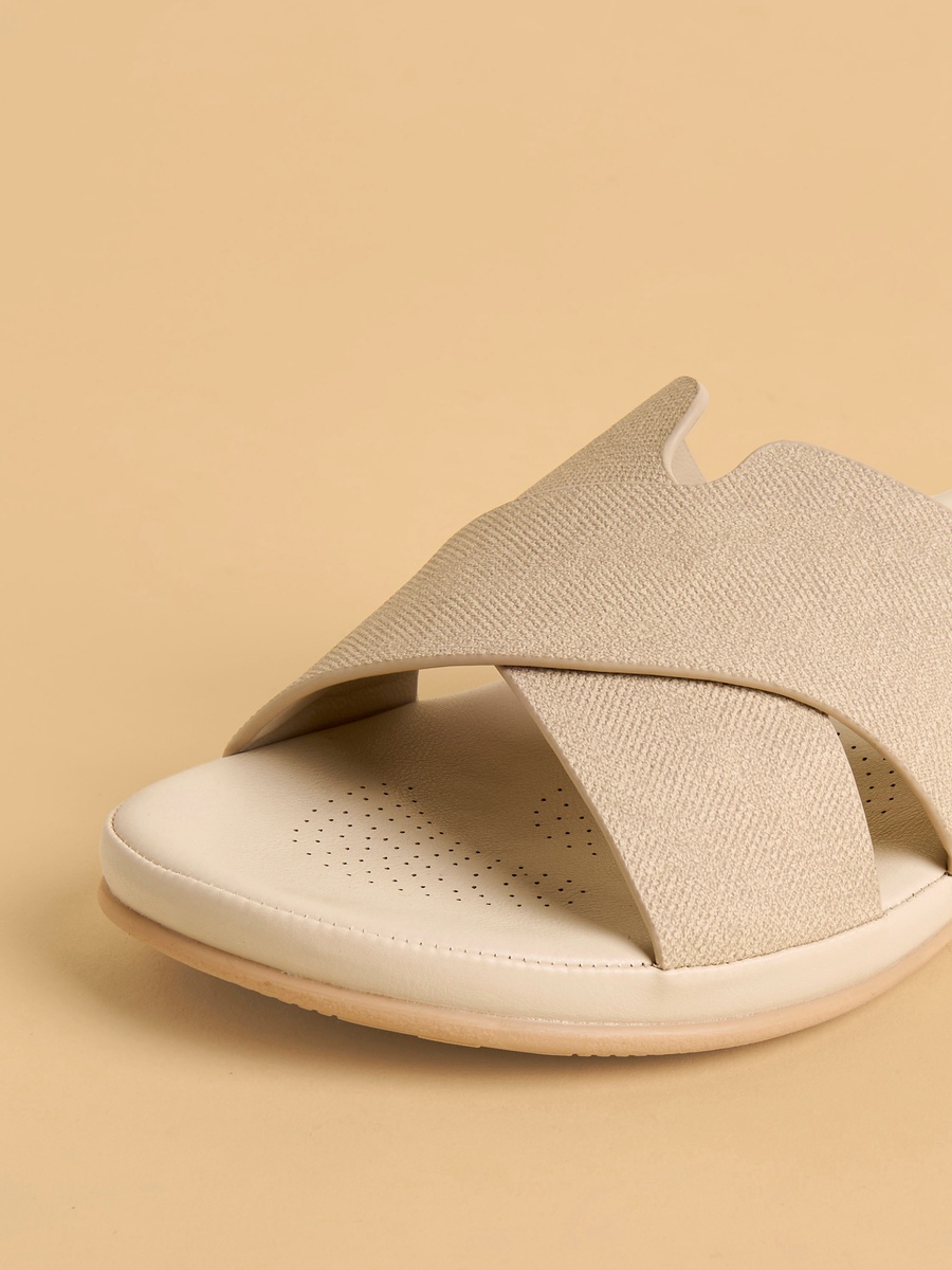 Textured Cross Strap Slip-On Comfort Sandals