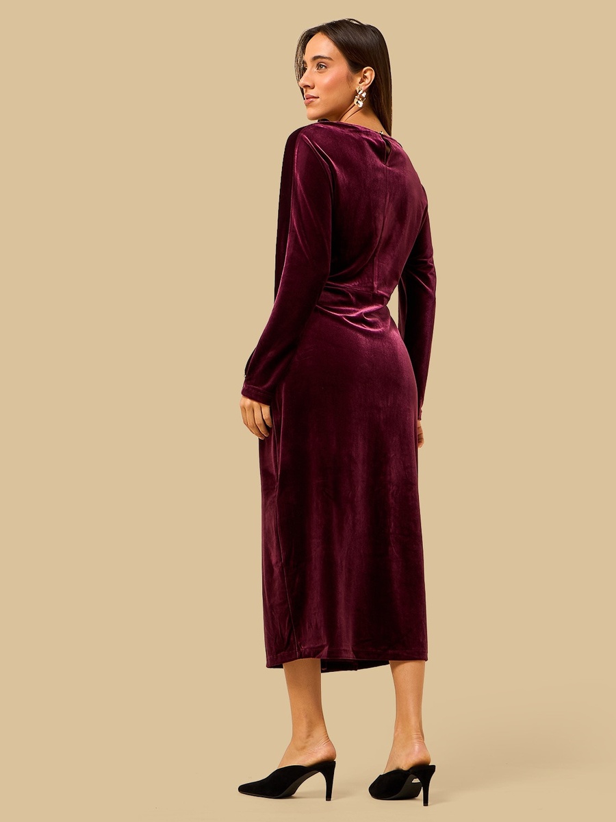 Midi A-line Dress with Metal Trim Accent