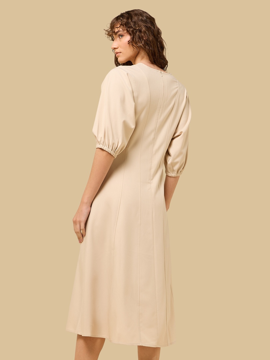 V-neck Midi Dress with Volume Sleeves