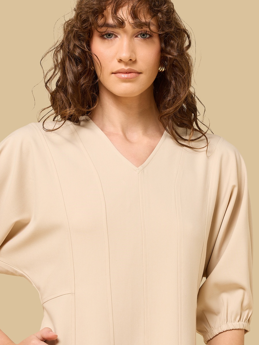 V-neck Midi Dress with Volume Sleeves