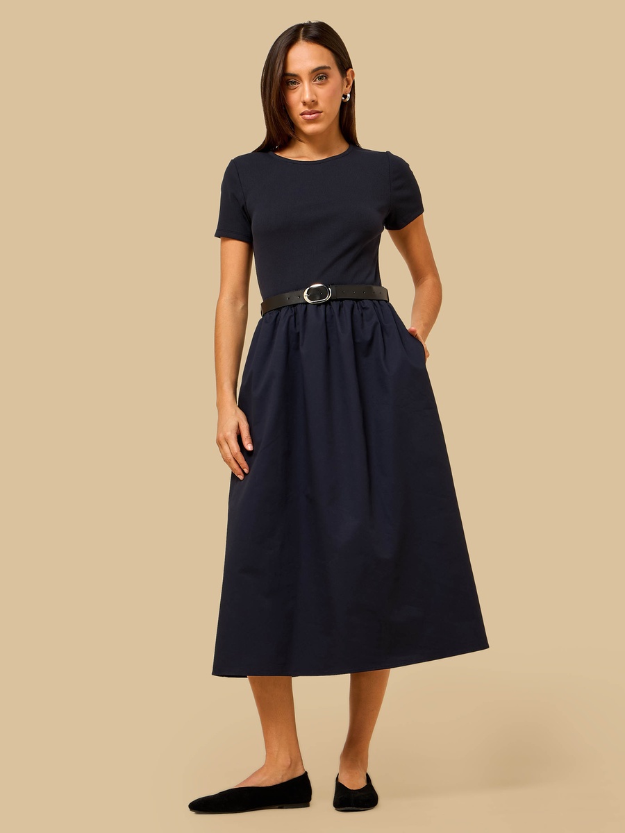 Flared Midi Dress with Belt
