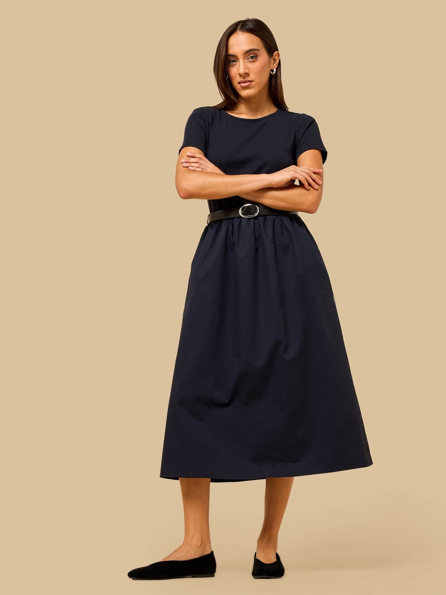 Flared Midi Dress with Belt