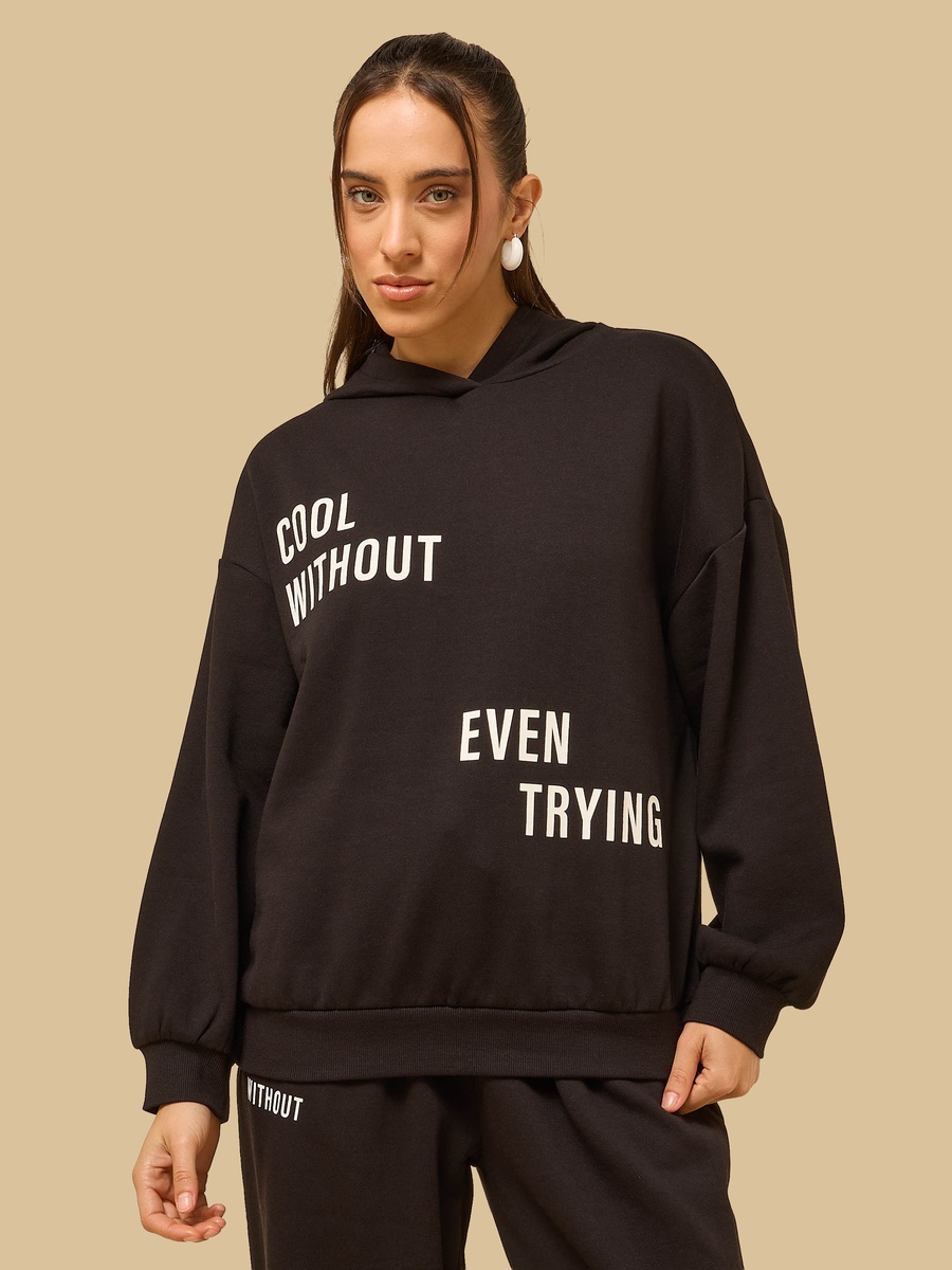Slogan Print Hooded Sweatshirt