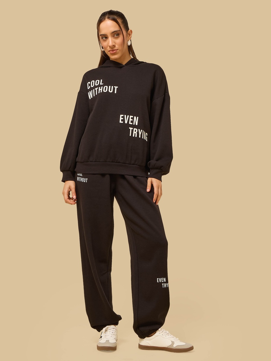 Slogan Print Hooded Sweatshirt