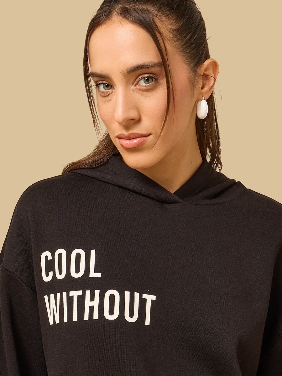 Slogan Print Hooded Sweatshirt