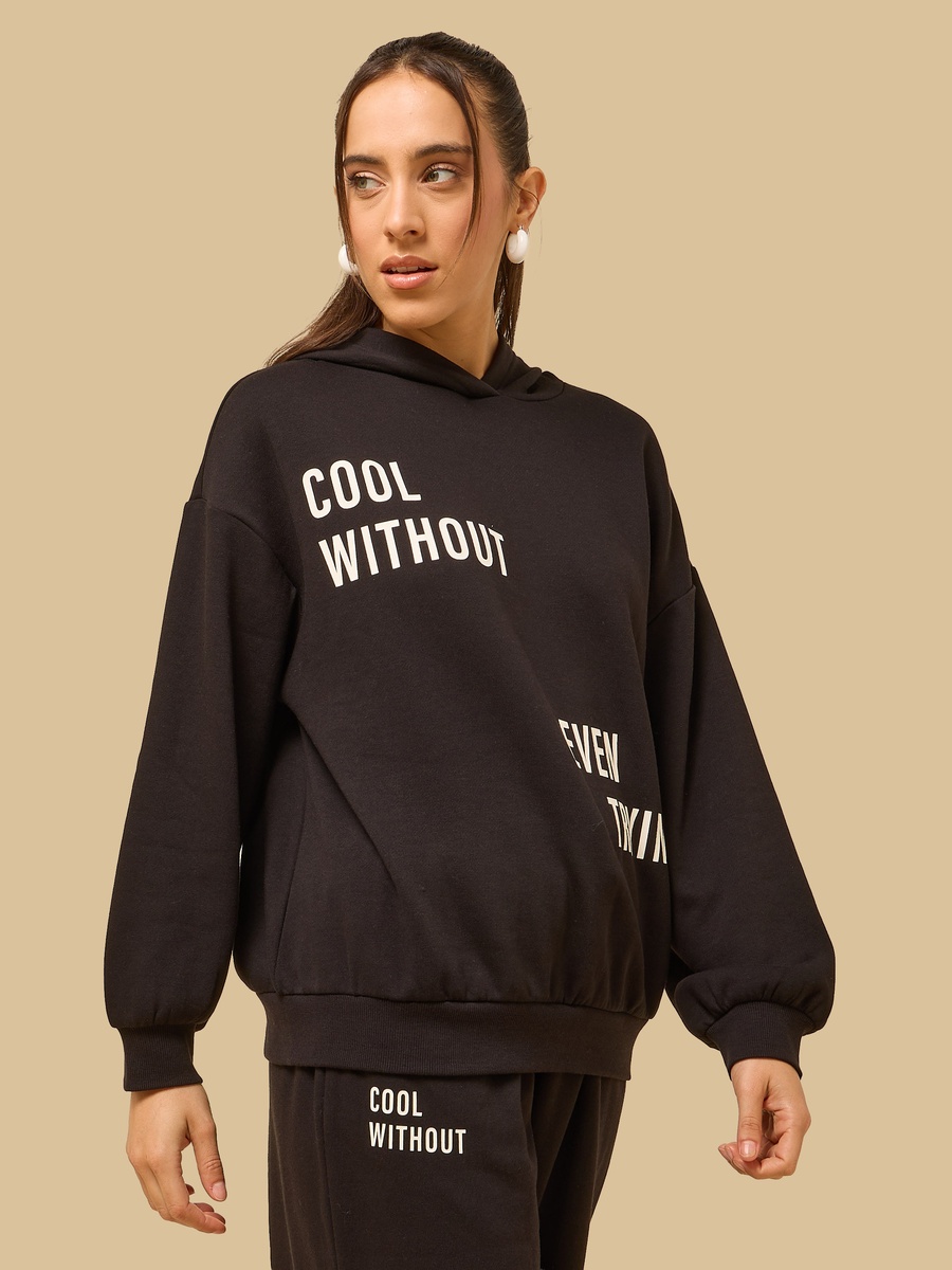 Slogan Print Hooded Sweatshirt
