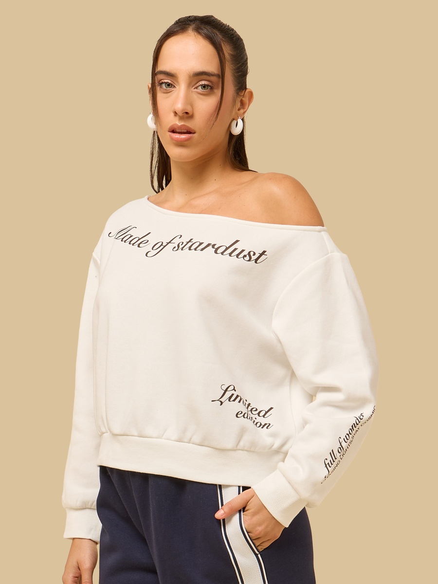 Slogan Print Off Shoulder Sweatshirt