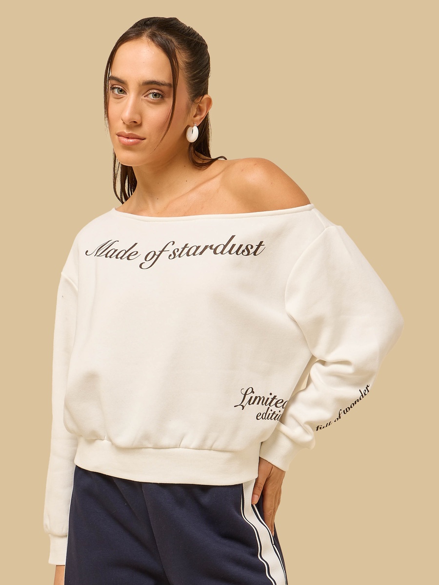 Slogan Print Off Shoulder Sweatshirt