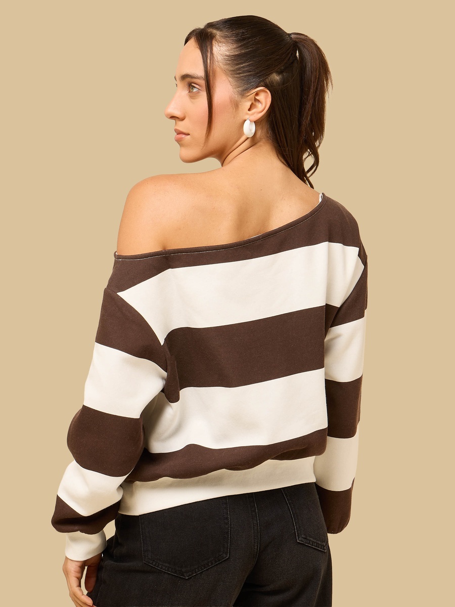 Slogan Print Off Shoulder Sweatshirt