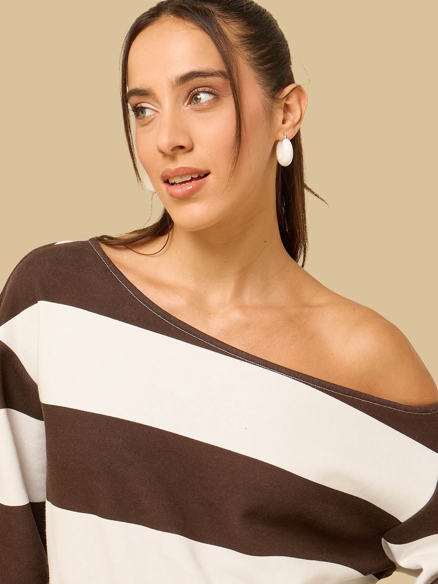 Slogan Print Off Shoulder Sweatshirt