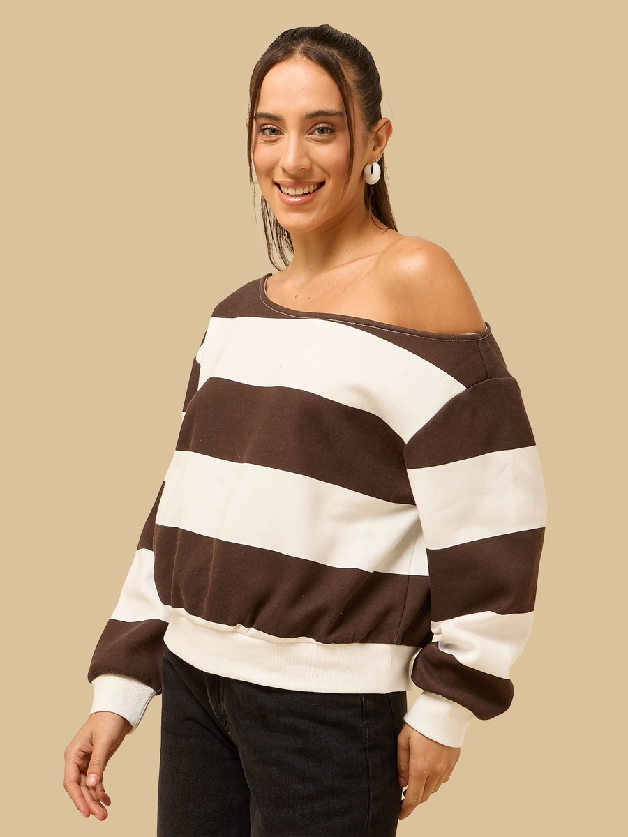 Slogan Print Off Shoulder Sweatshirt