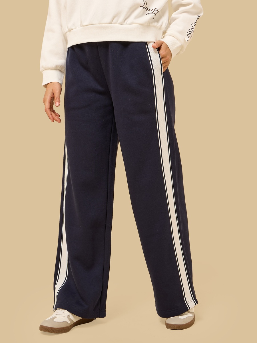 Contrast Side Tape Wide Leg Pants