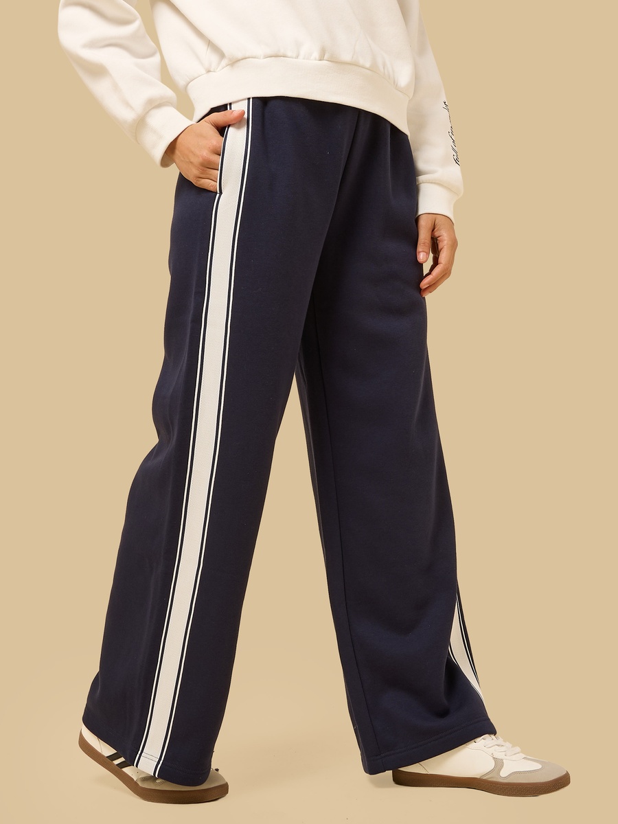 Contrast Side Tape Wide Leg Pants