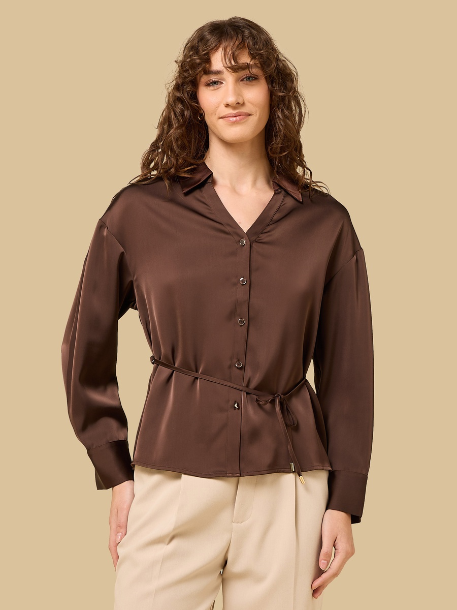 Belted Satin Shirt
