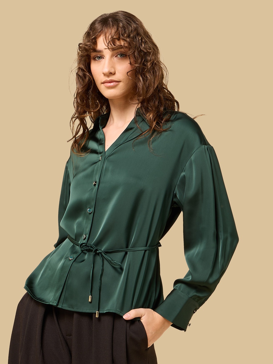 Belted Satin Shirt