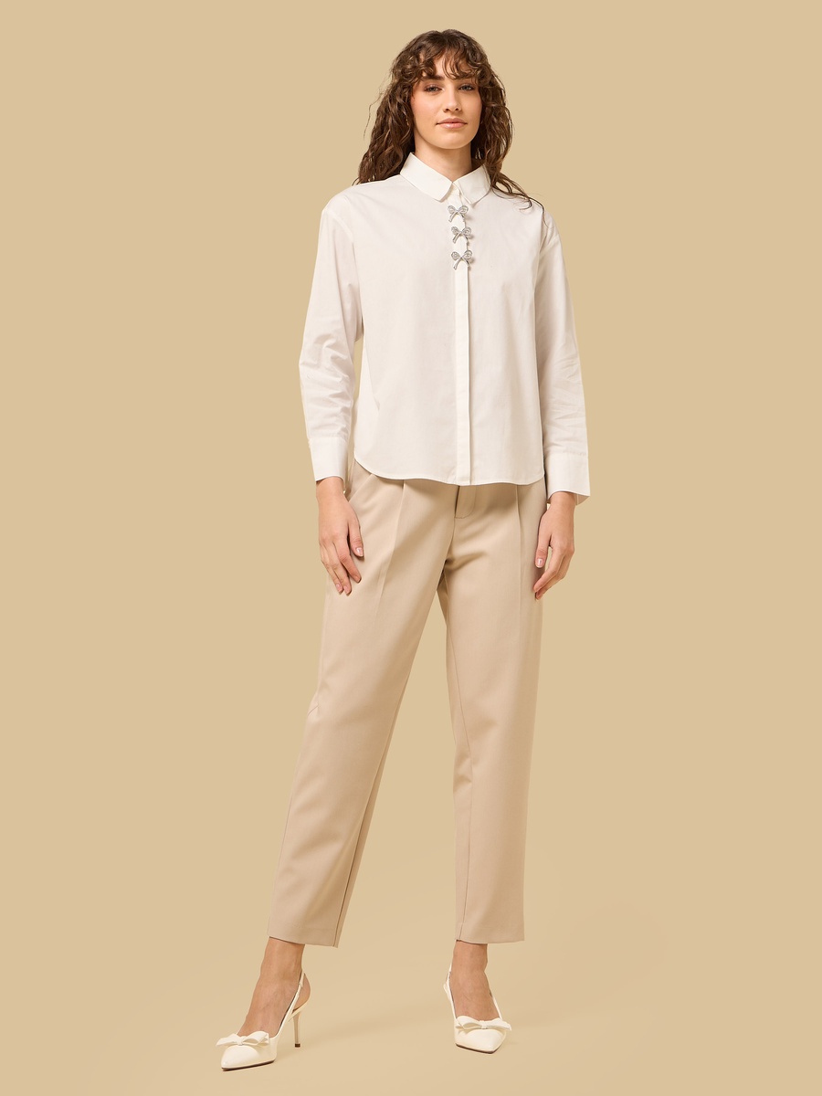 Bow Embellished Oversized Poplin Shirt