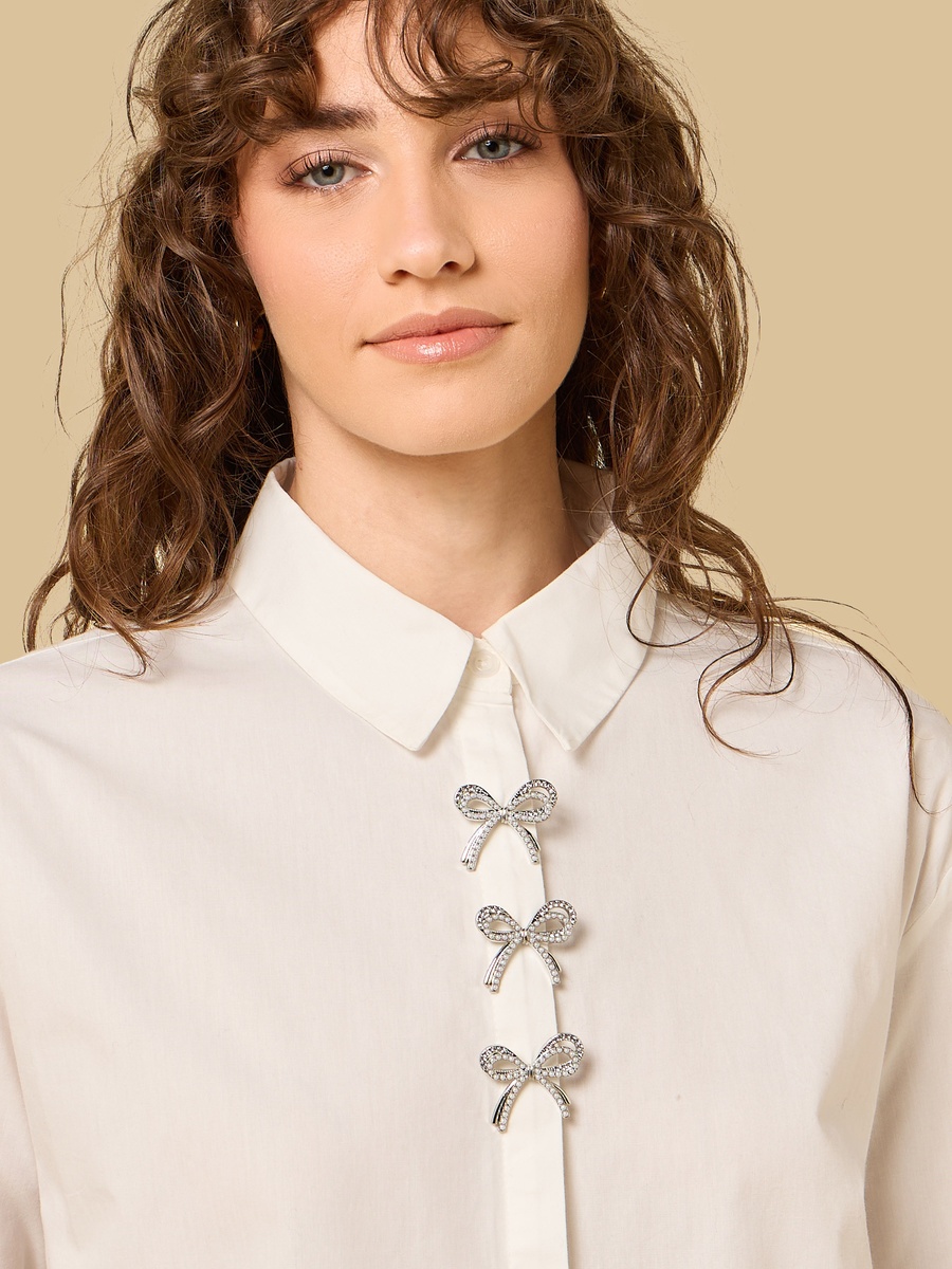 Bow Embellished Oversized Poplin Shirt
