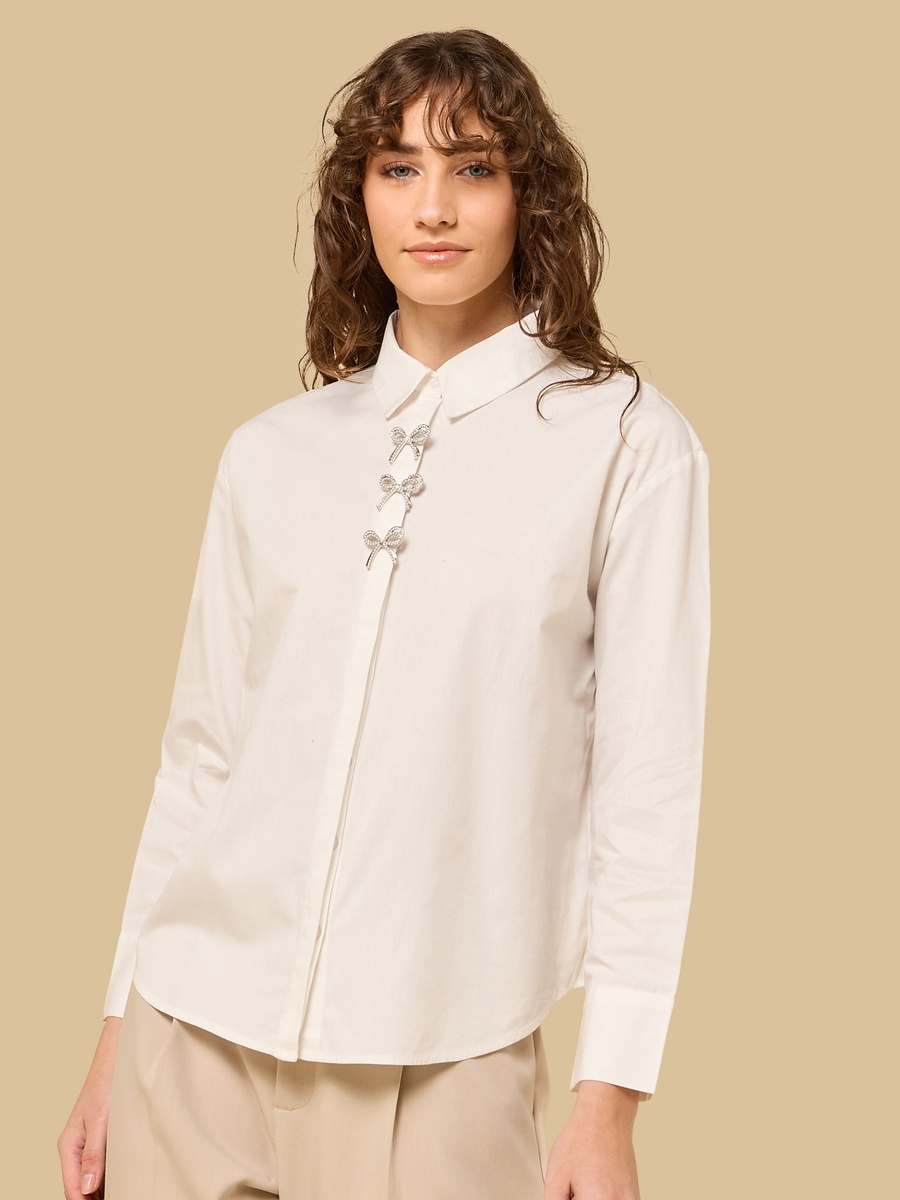 Bow Embellished Oversized Poplin Shirt