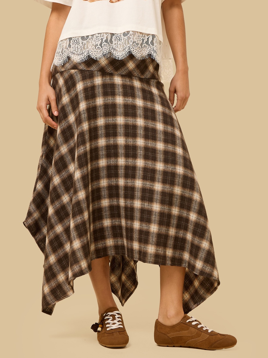 Checked Asymmetrical Skirt