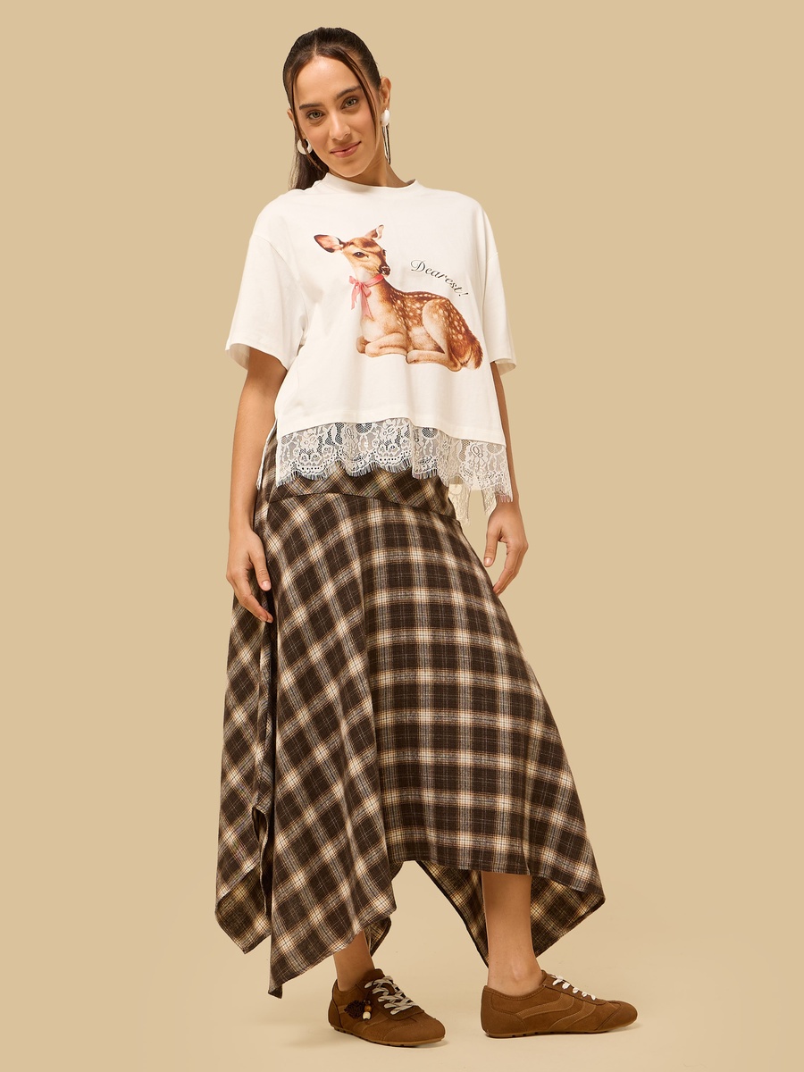 Checked Asymmetrical Skirt