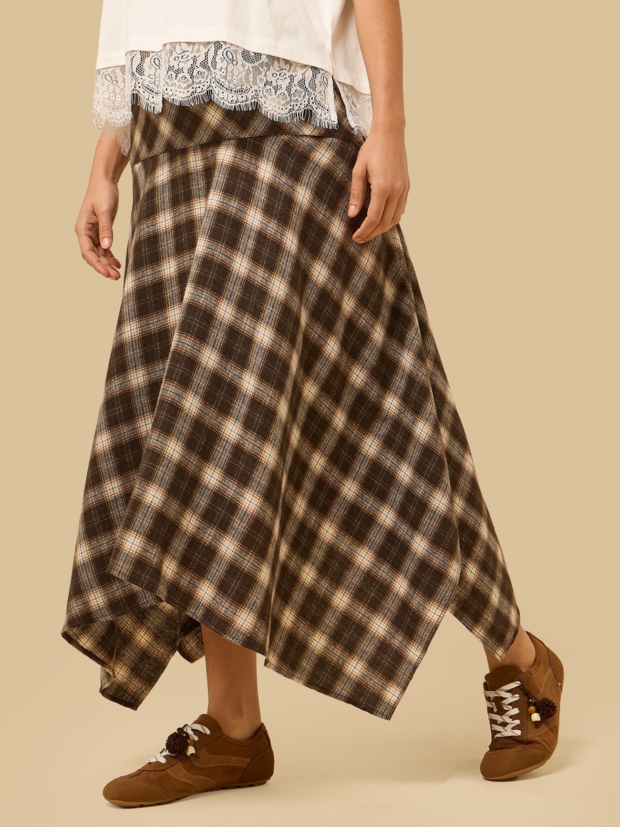 Checked Asymmetrical Skirt