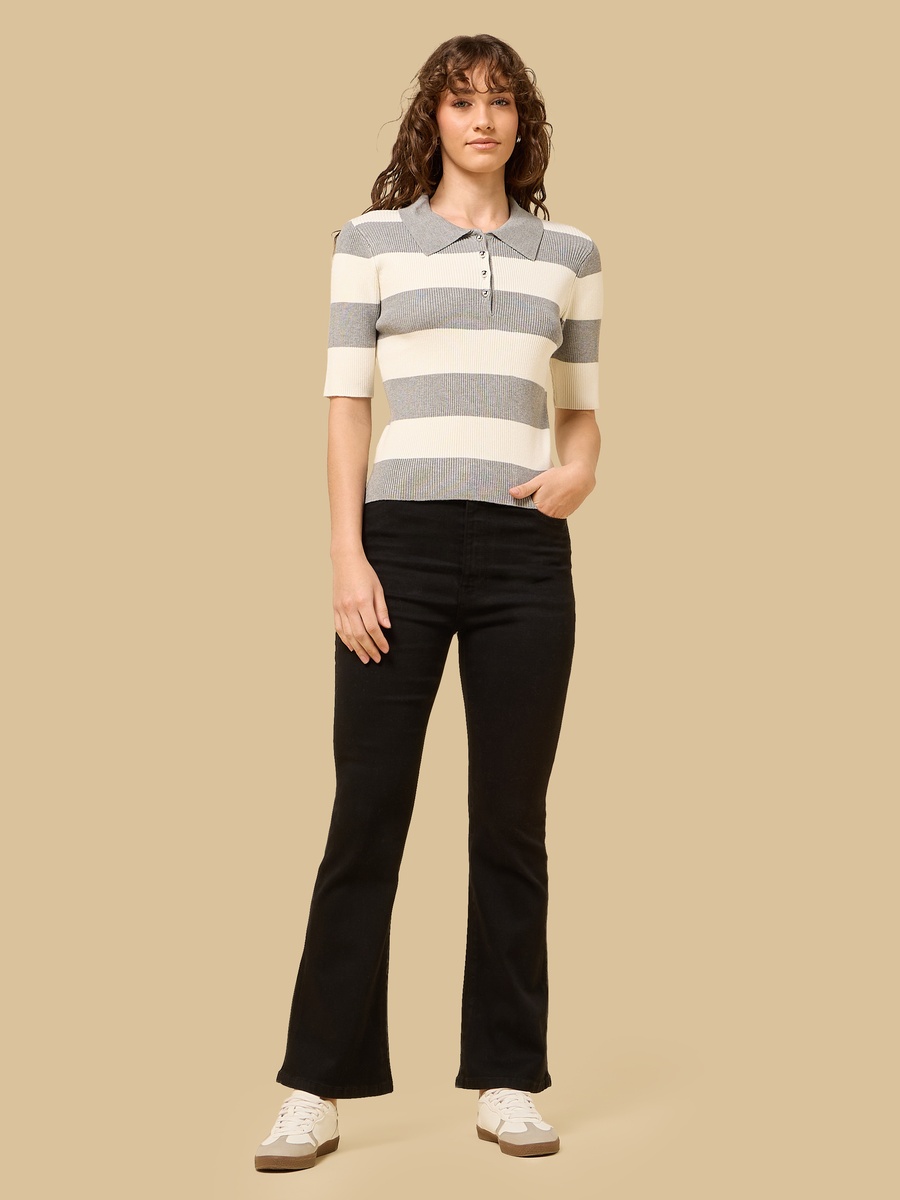 Striped Half Placket Polo Sweater