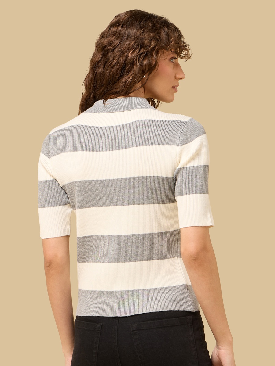 Striped Half Placket Polo Sweater