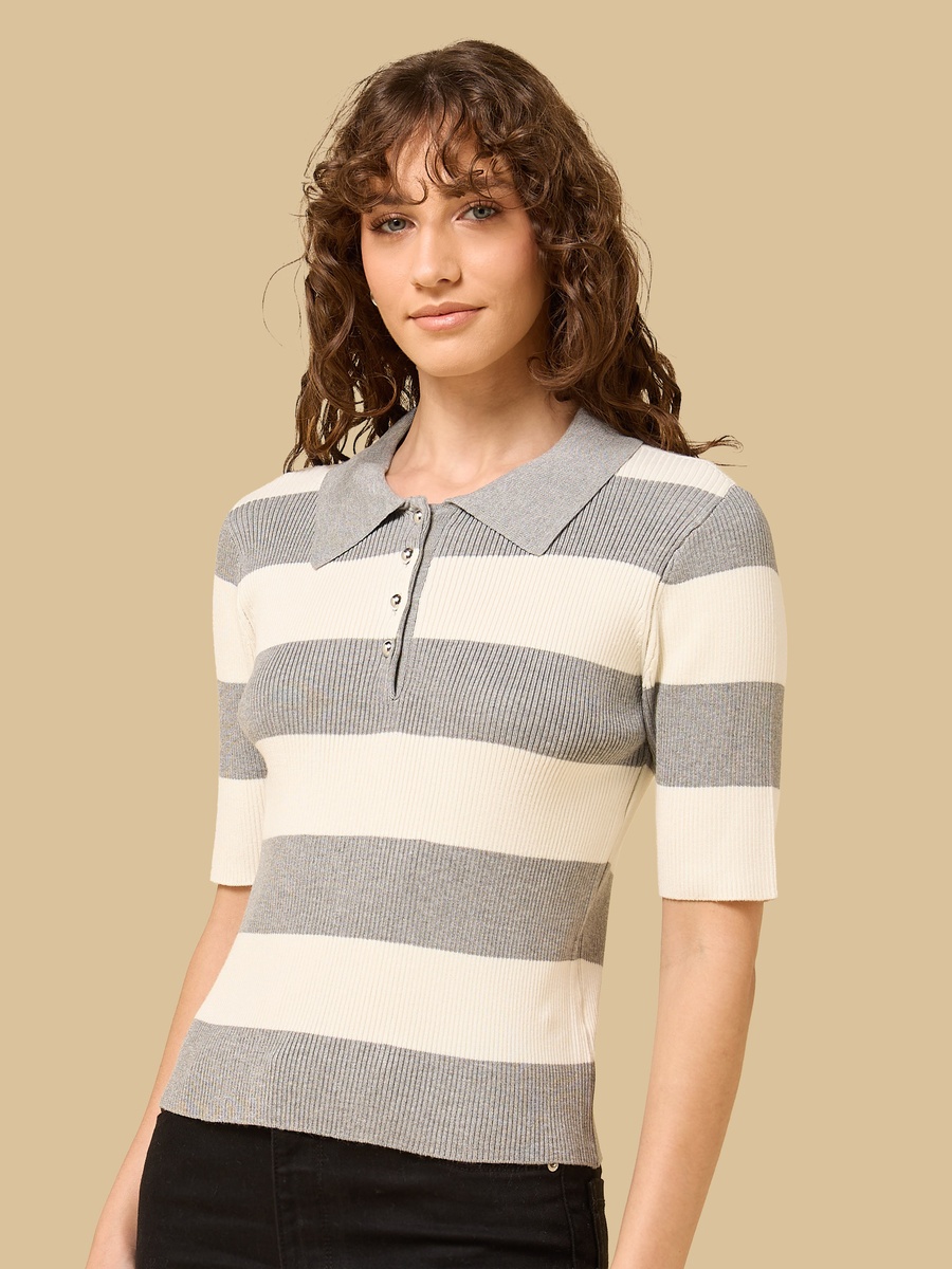 Striped Half Placket Polo Sweater