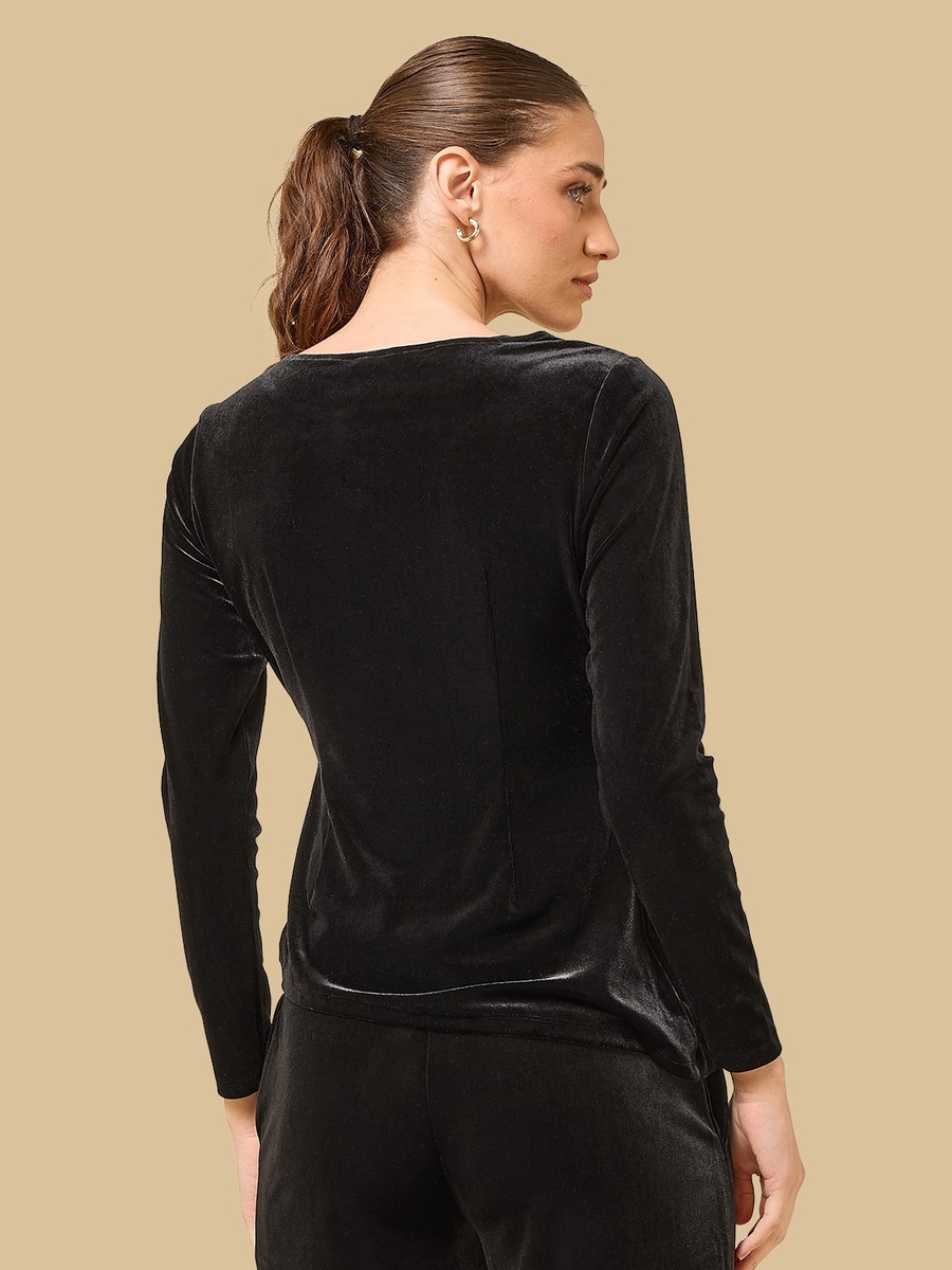 Buckle Accent Asymmetric Velour Top