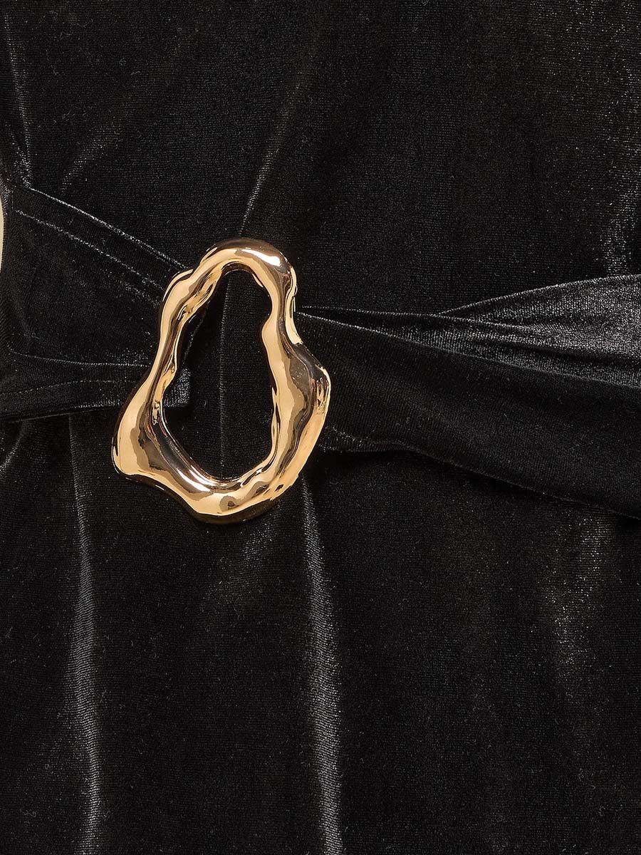 Buckle Accent Asymmetric Velour Top