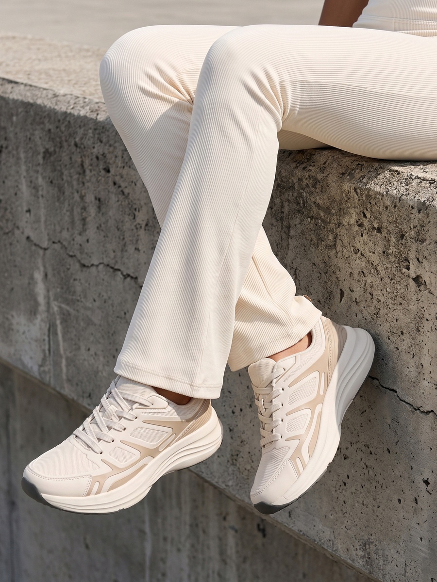 Panelled Lace-Up Sports Shoes