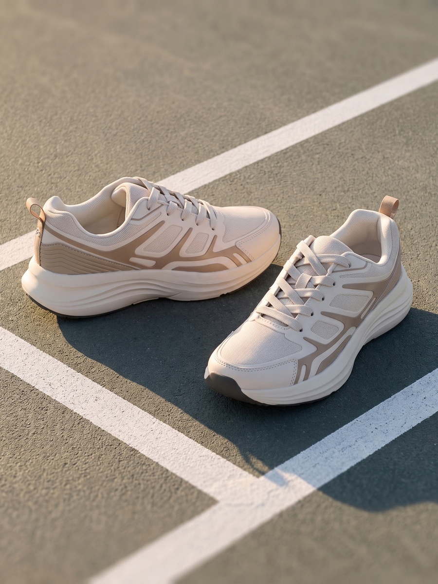 Panelled Lace-Up Sports Shoes