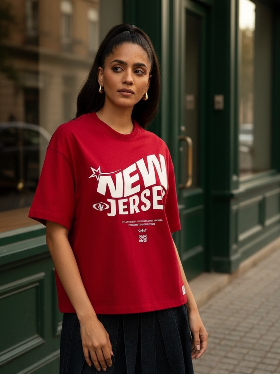Oversized New Jersey Print T-Shirt