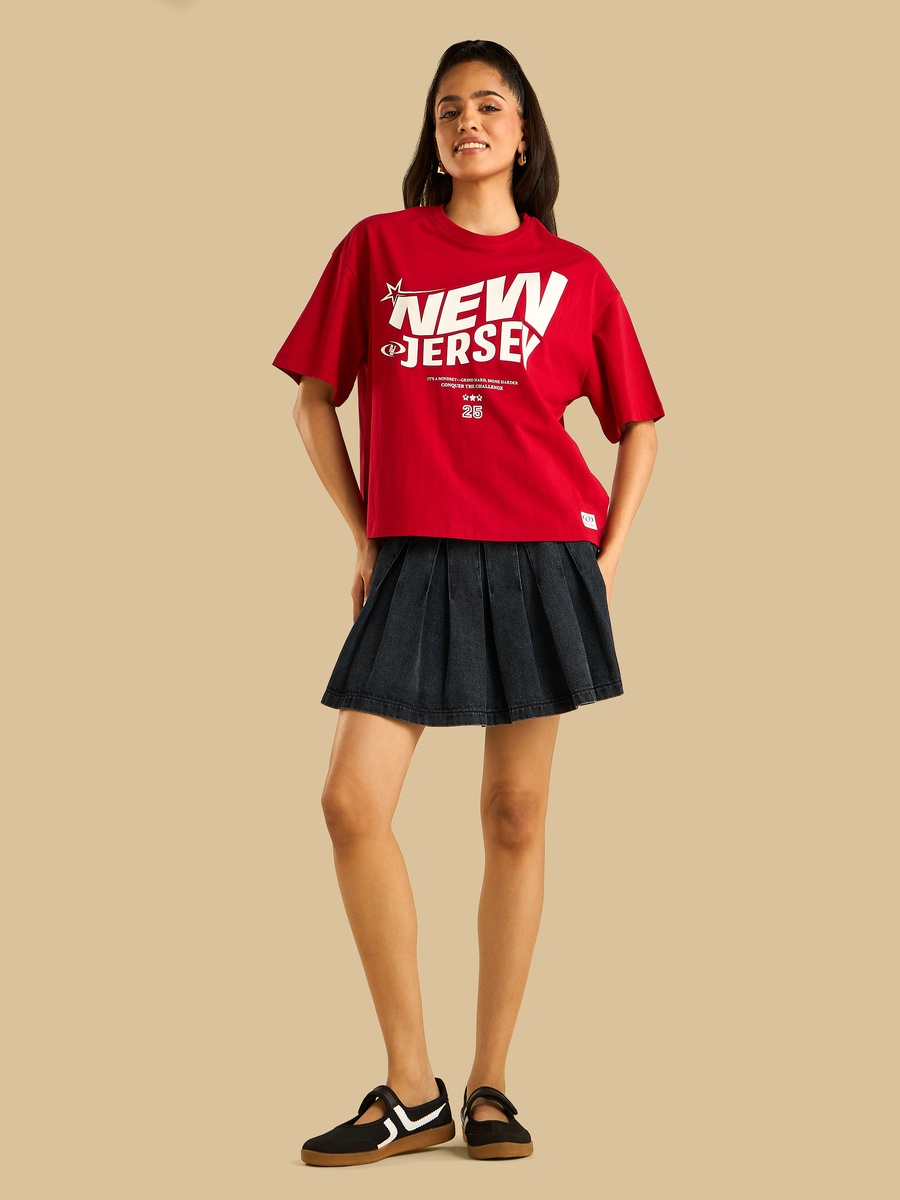 Oversized New Jersey Print T-Shirt