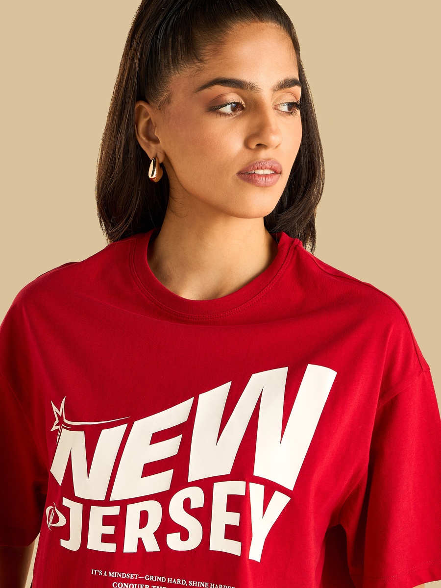 Oversized New Jersey Print T-Shirt