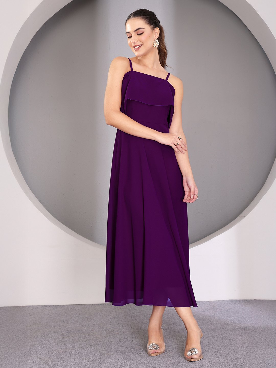 Purple Sleeveless A-Line Midi Dress