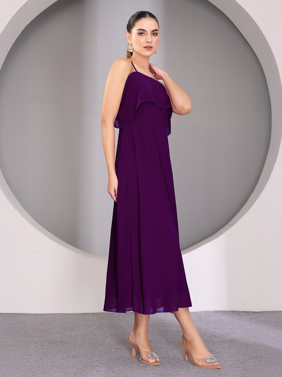 Purple Sleeveless A-Line Midi Dress