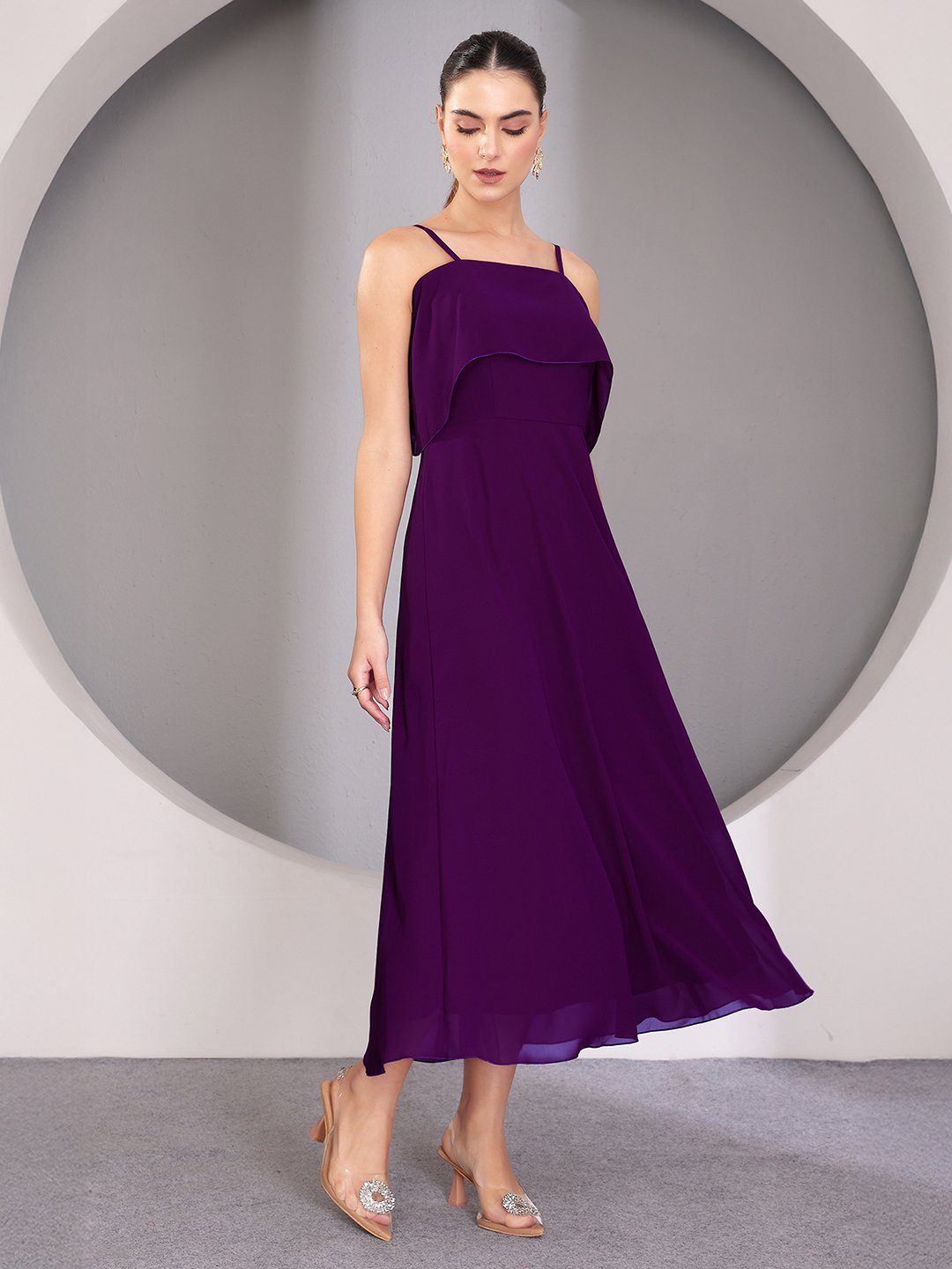 Purple Sleeveless A-Line Midi Dress