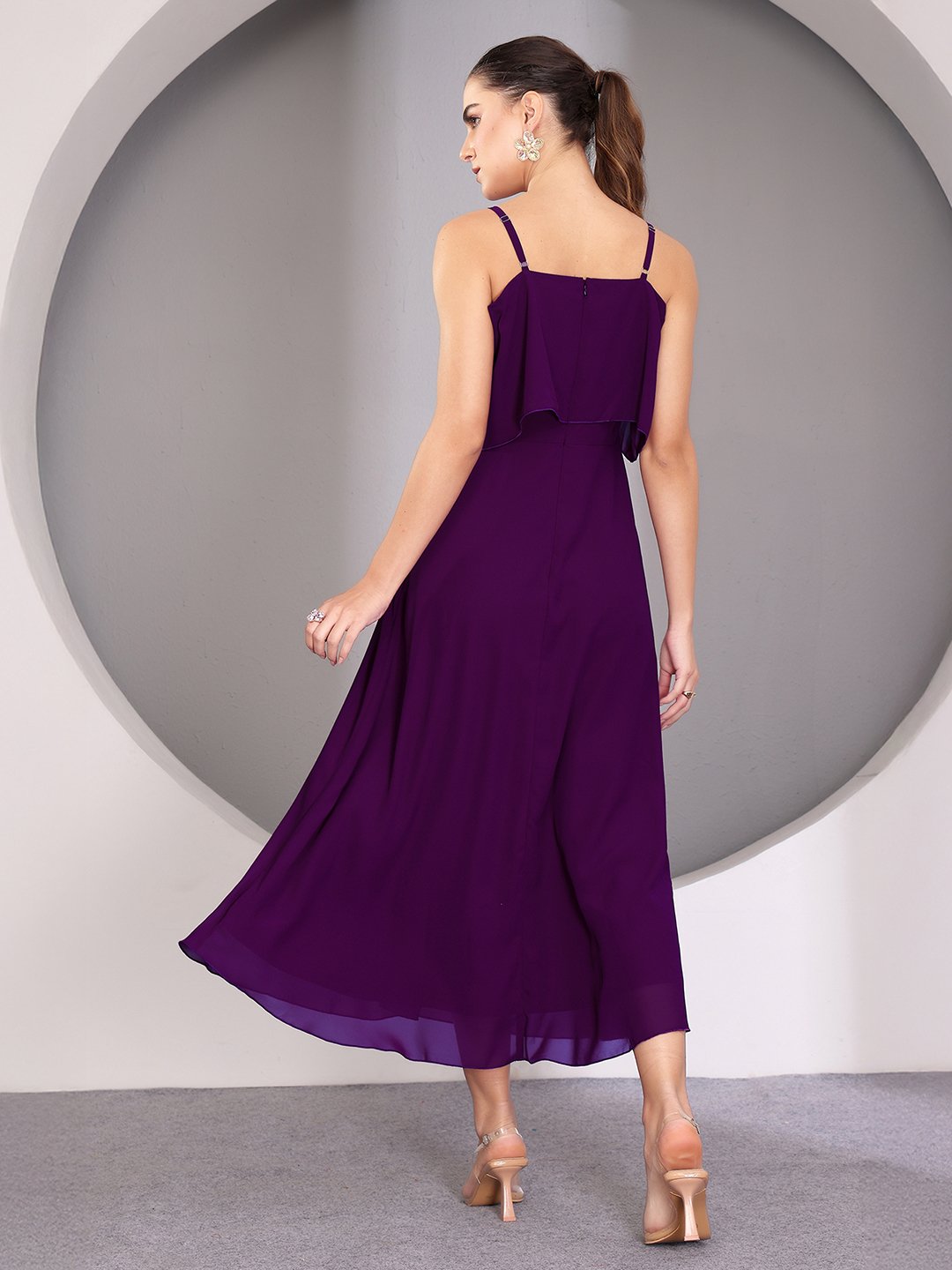 Purple Sleeveless A-Line Midi Dress