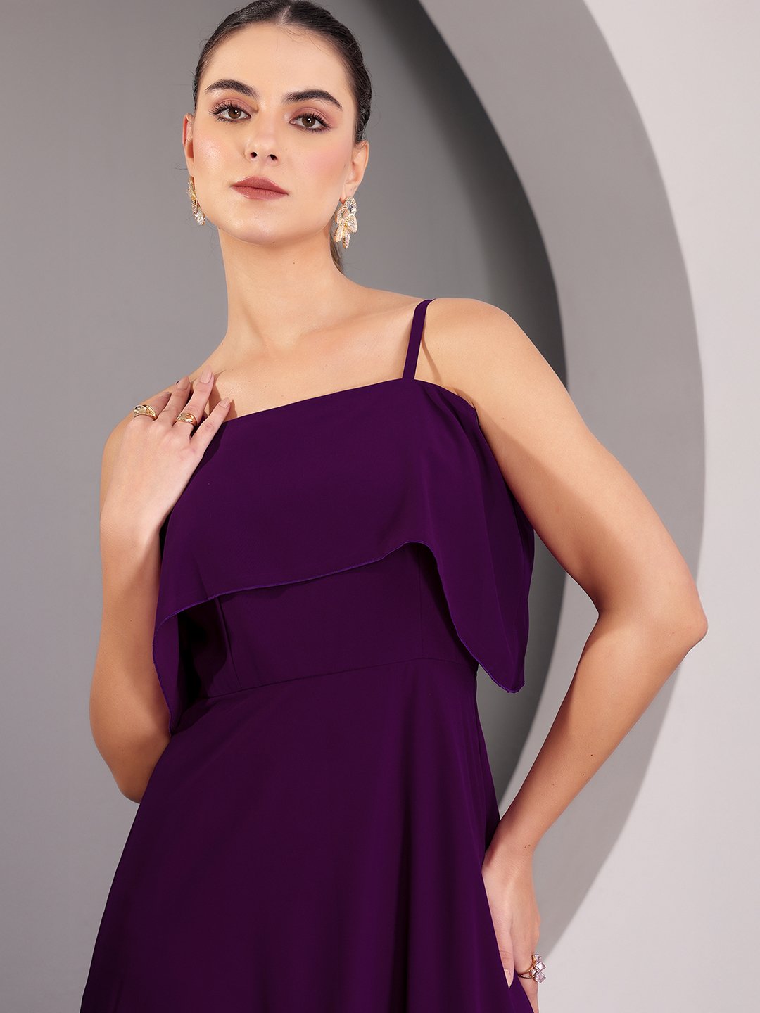 Purple Sleeveless A-Line Midi Dress