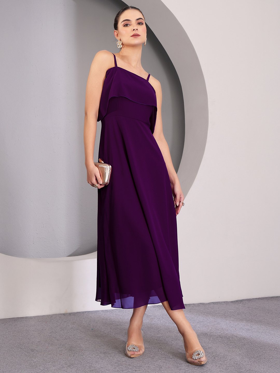 Purple Sleeveless A-Line Midi Dress