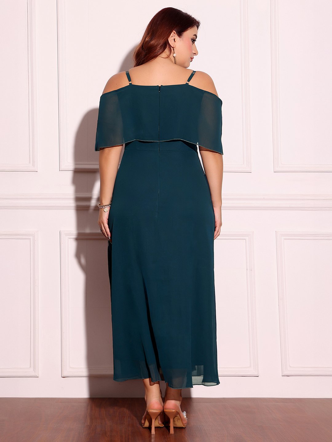 Teal Sleeveless Cape Maxi Dress
