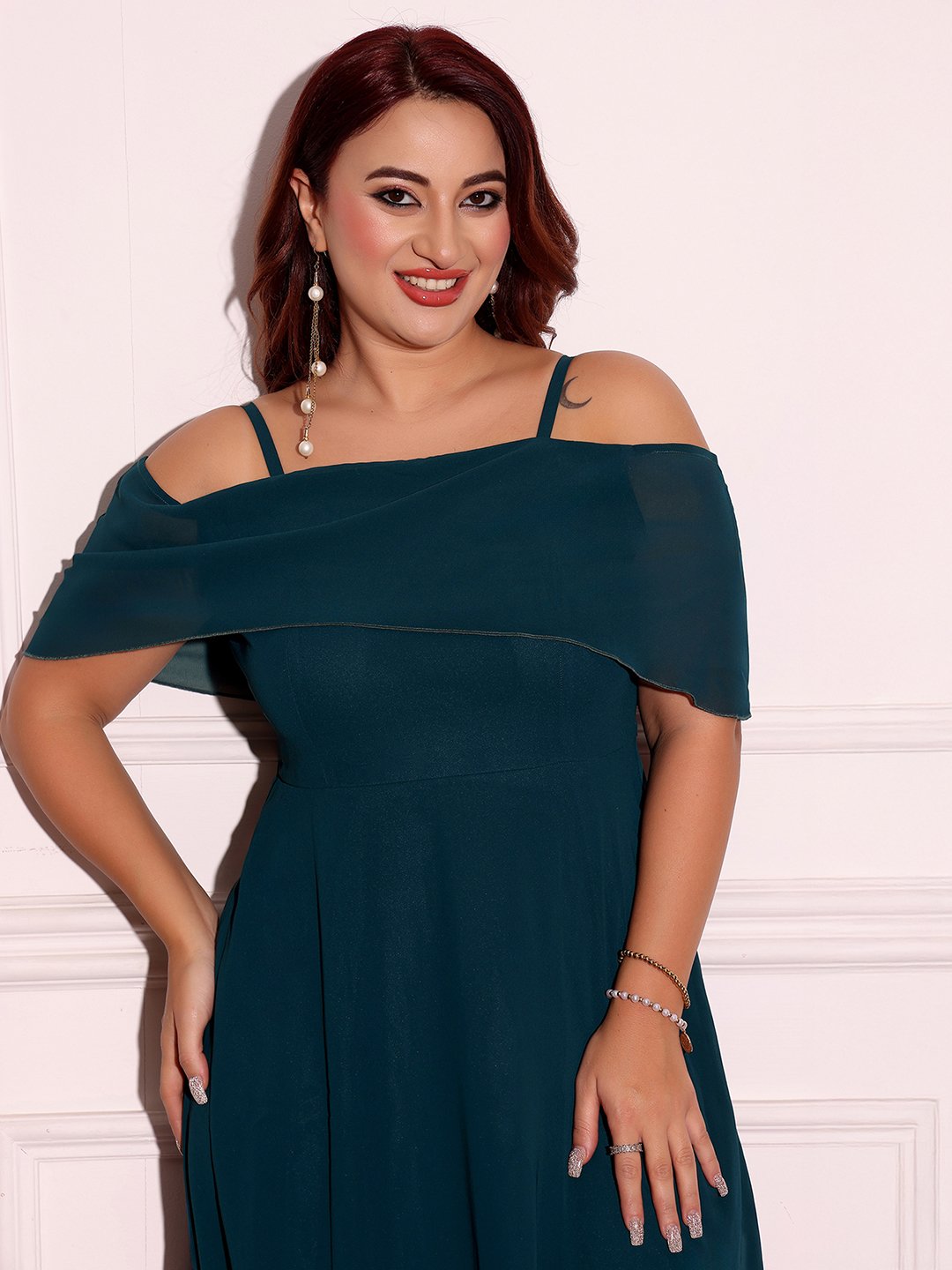 Teal Sleeveless Cape Maxi Dress