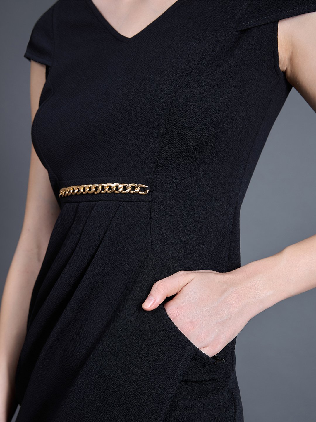Black Bodycon Mini Dress with Gold Chain Detail