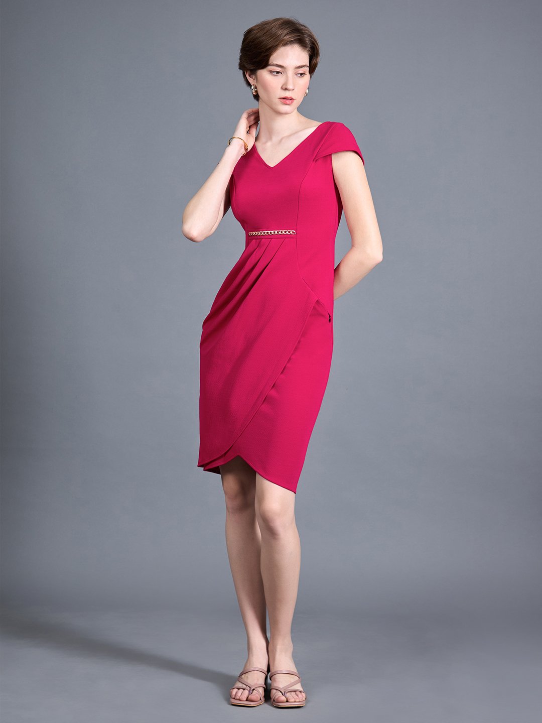 Dark Pink Bodycon Mini Dress with Short Sleeves